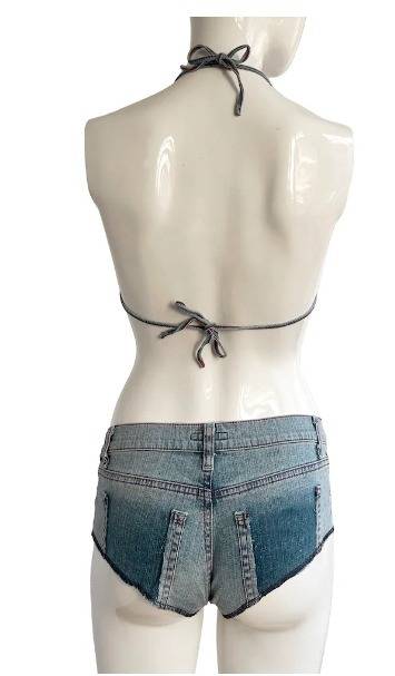 Ensemble de bikini et short sexy retravaillé pour femmes, fabriqué à partir de jeans vintage Levi's, Style # CR769