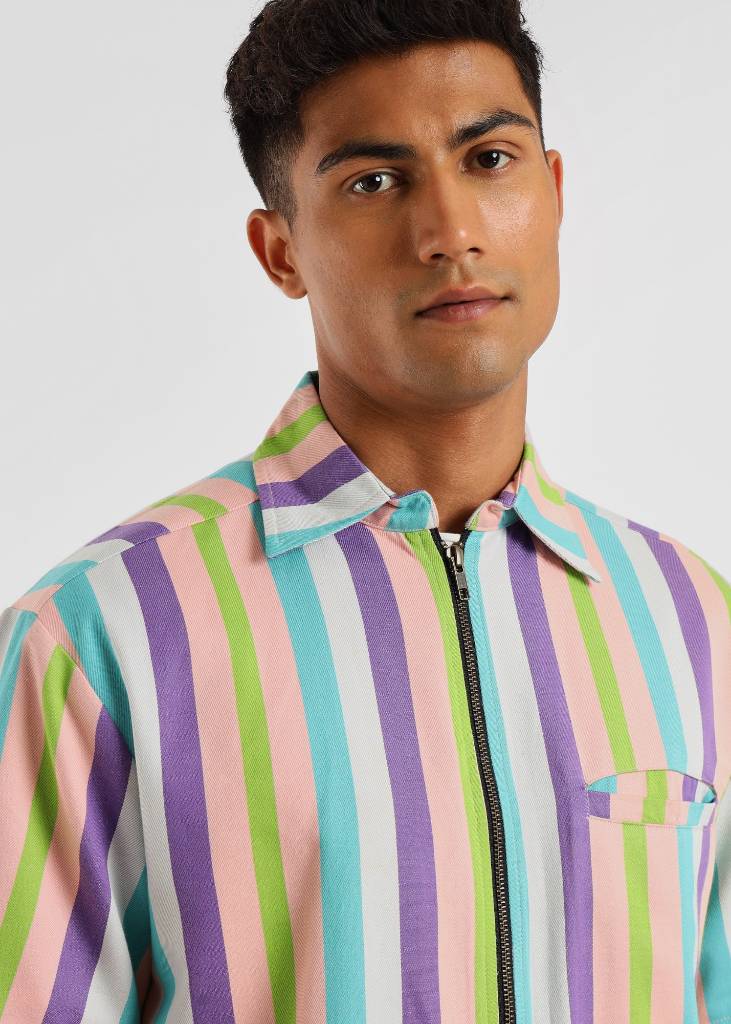 Pastel Striped Vintage Inspired Handloom, Recycled Cotton Overshirt/Shirt