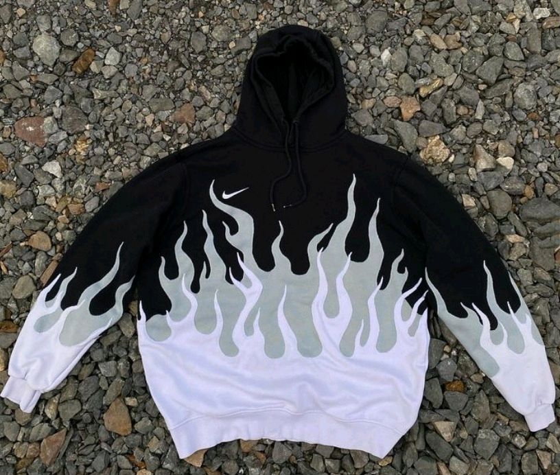 Reworked Men Hoodies with Flame Design made using Nike, Puma, Fila, Rebook, Tommy and Other Vintage Hoodies, Style # CR988.