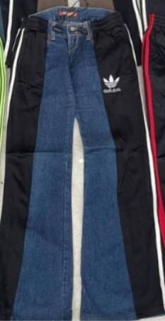 Reworked Ladies Denim Jeans with Trouser made using Nike, Adidas, Puma, Fila, Under Armour and Other Vintage Trousers and unbranded Denim, Style # CR823