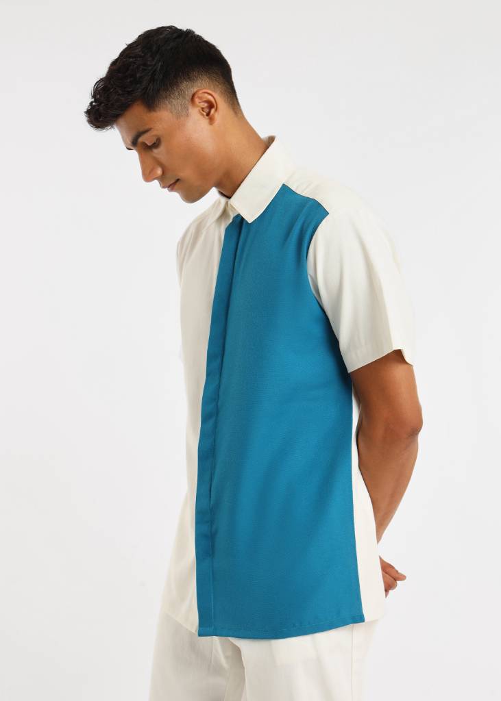 REWORKED: Blue and white bowling shirts made with upcycled fabric