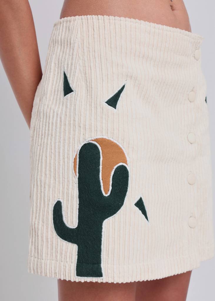 REWORKED: Embroidered Cactus Skirt with upcycled applique fabric & recycled lining