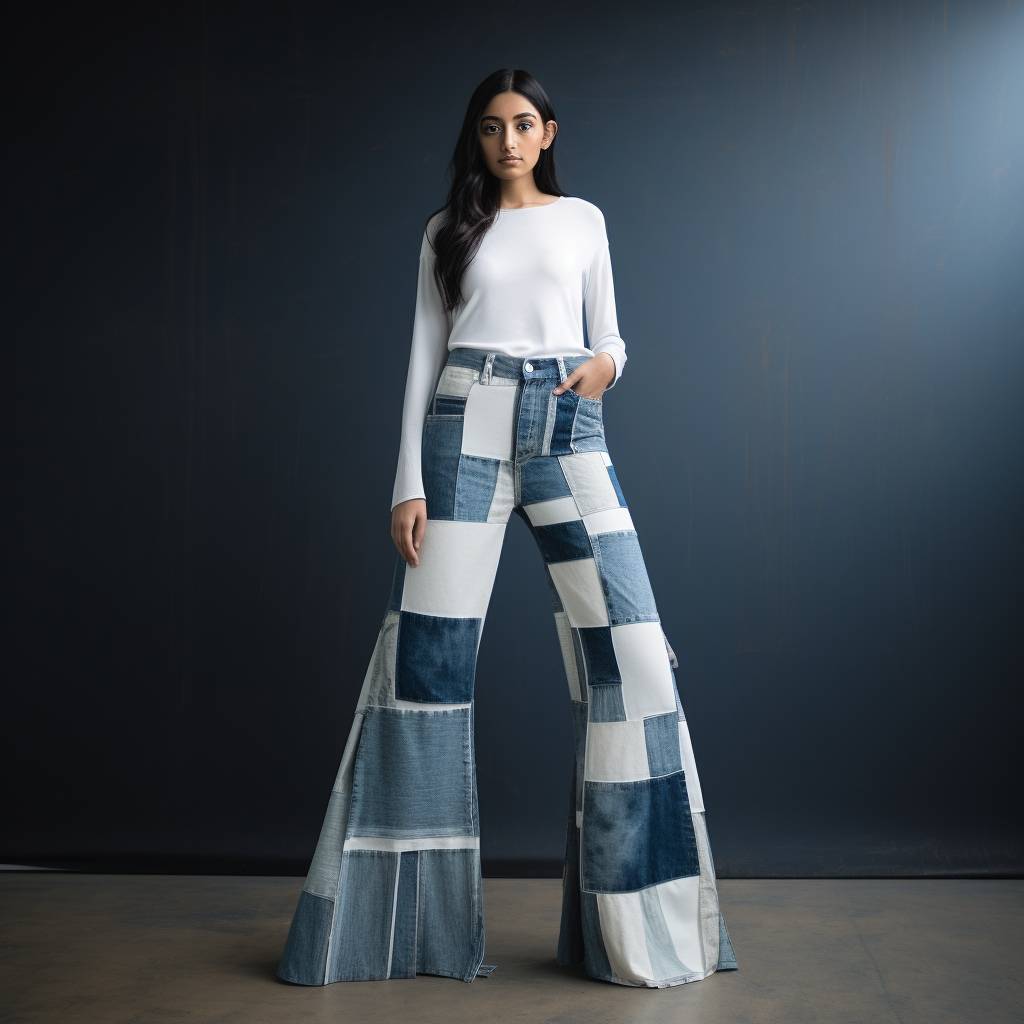 Jean baggy surteint (Une pièce unique) en patchwork réalisé à partir de jeans pour femmes Levi's style CR665.