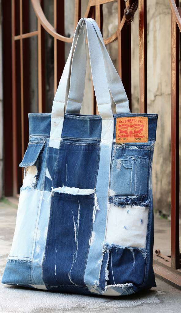 Rework sac en denim patchwork pour femmes fabriqué à partir du modèle de pantalon en jean LLW CR678