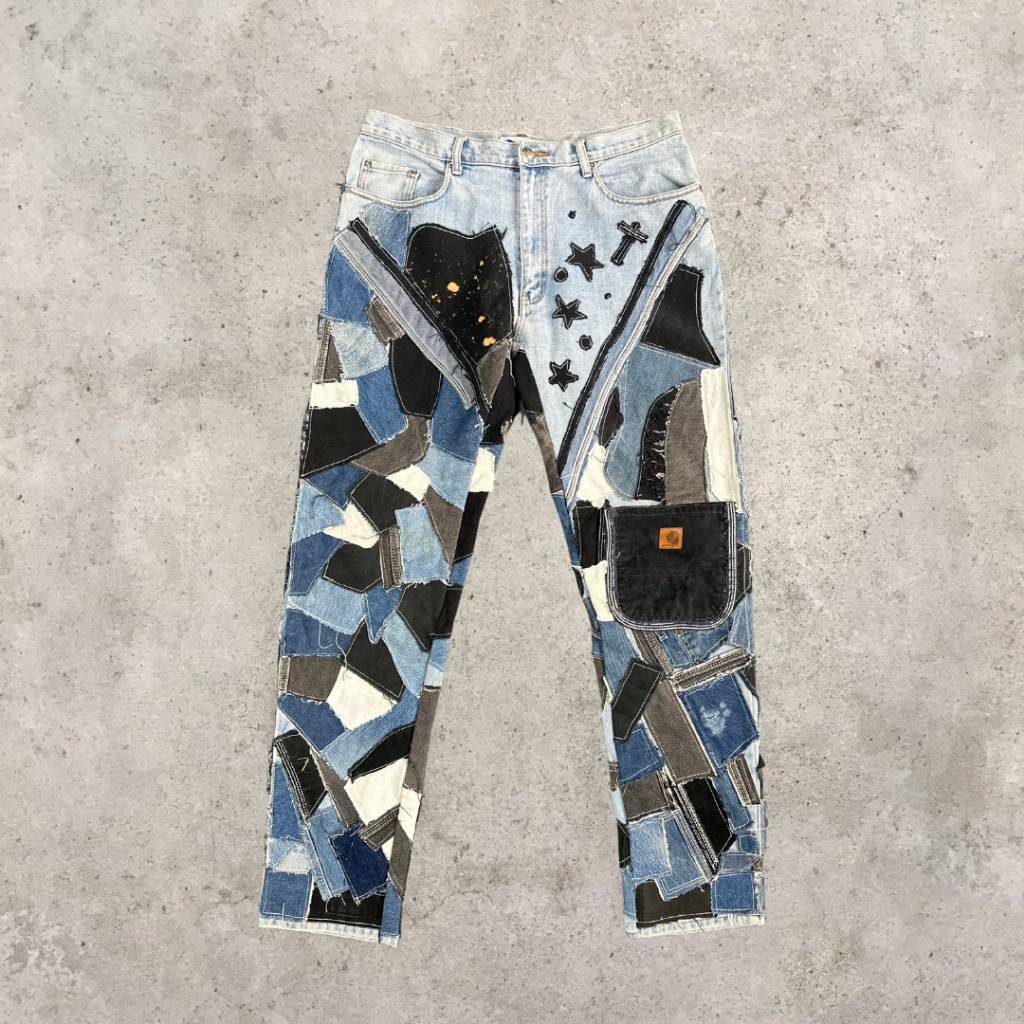 Upcycled Multicolor Denim Abstract Pants