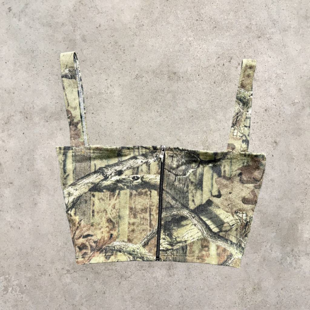 Upcycled Harley Davidson Camo Cropped Zipper Tank SS24