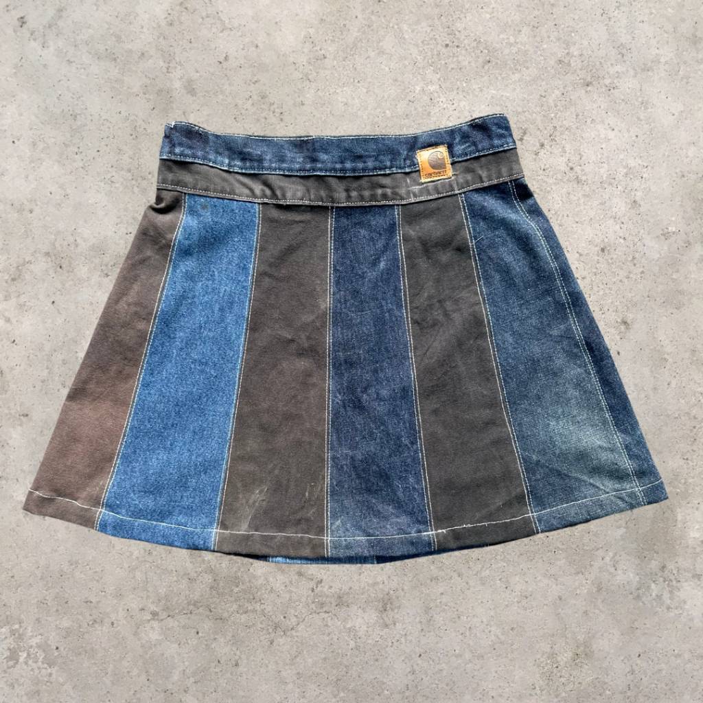 Upcycled Carhartt Denim Multicolor Skirt - Double Button Closure