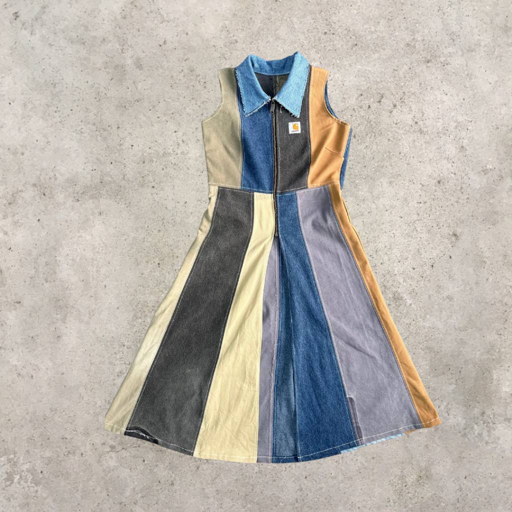 Upcycled Carhartt Arbeitskleidung mehrfarbiges kragenkleid
