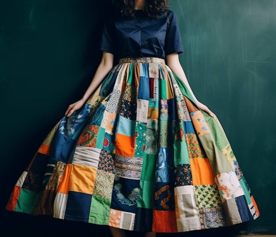 Reworked Ladies Goodey Haute Couture Skirt with Net Inner made using different colorful patch Style CR677