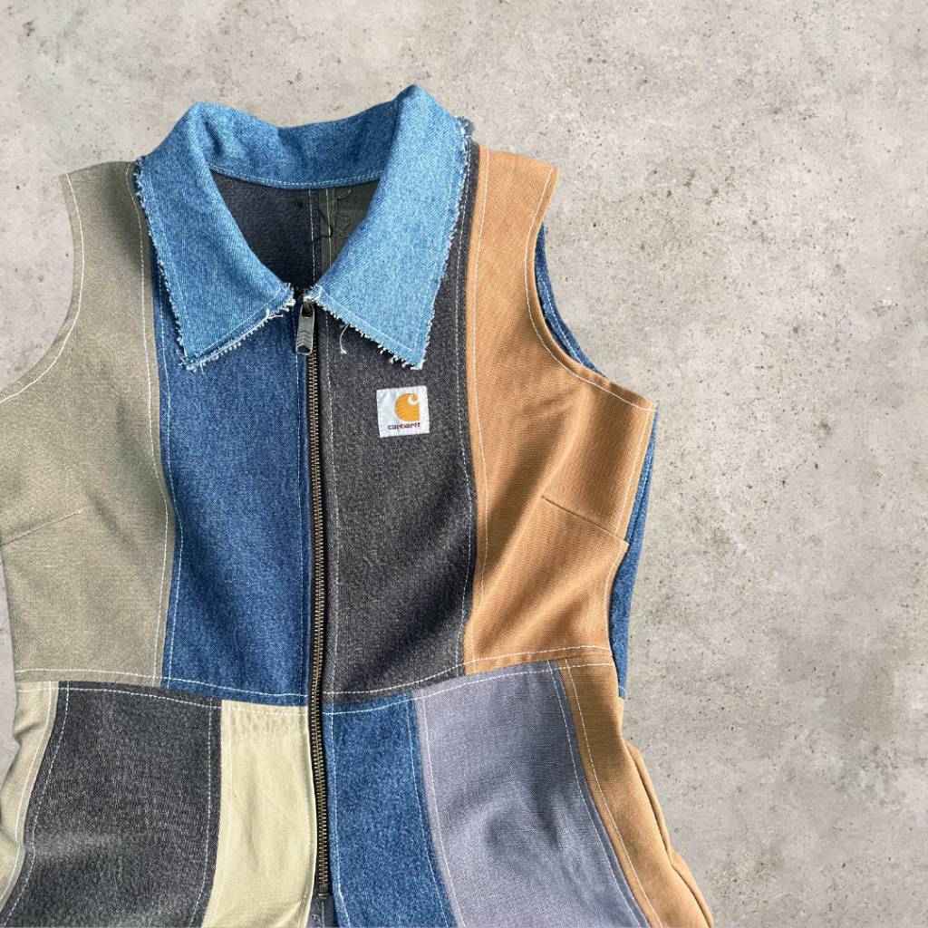 Upcycled Carhartt Arbeitskleidung mehrfarbiges kragenkleid