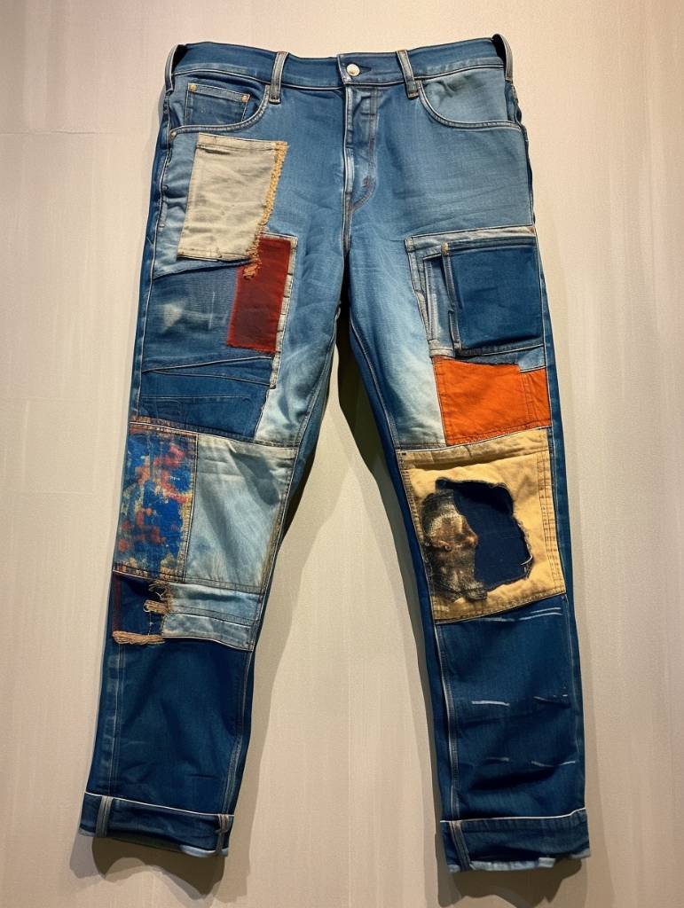 Pantalon en patch denim retravaillé (Unique) fabriqué à partir du jean en denim pour homme LLW Style CR663