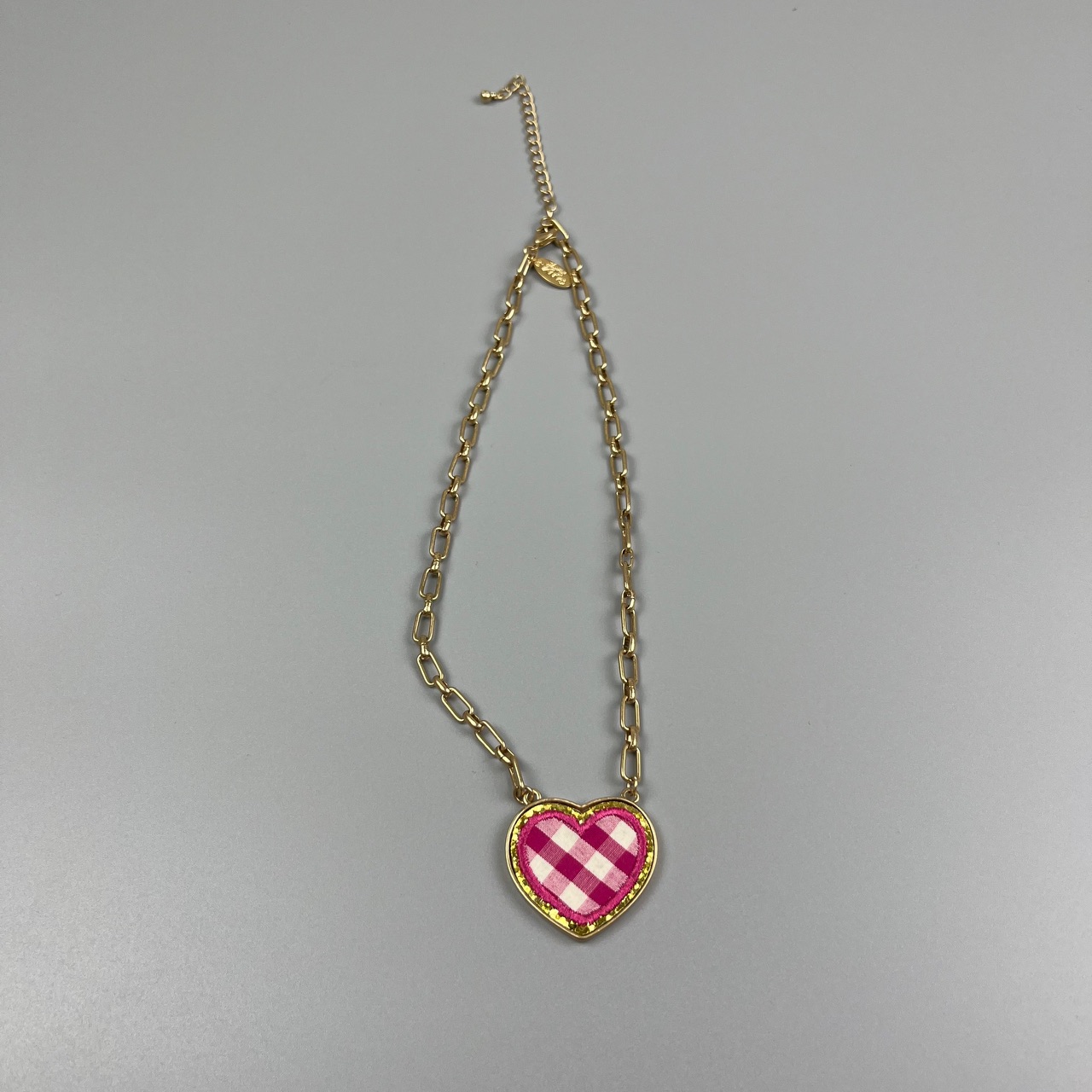 Gingham Plaid Canvas Heart Necklace 12 pieces