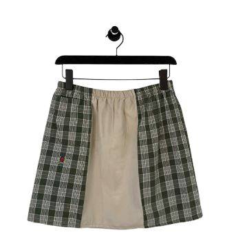 Reworked Ladies Checker Mini Skirt made using Polo Ralph Lauren, Tommy Hilfiger, Nautica, and other vintage shirts, Style # CR952